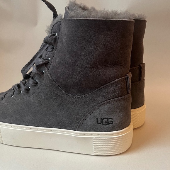 NEW UGG Beven Genuine Shearling High Top Gray Winter Fur Sheepskin Sneaker Shoes - Picture 10 of 12